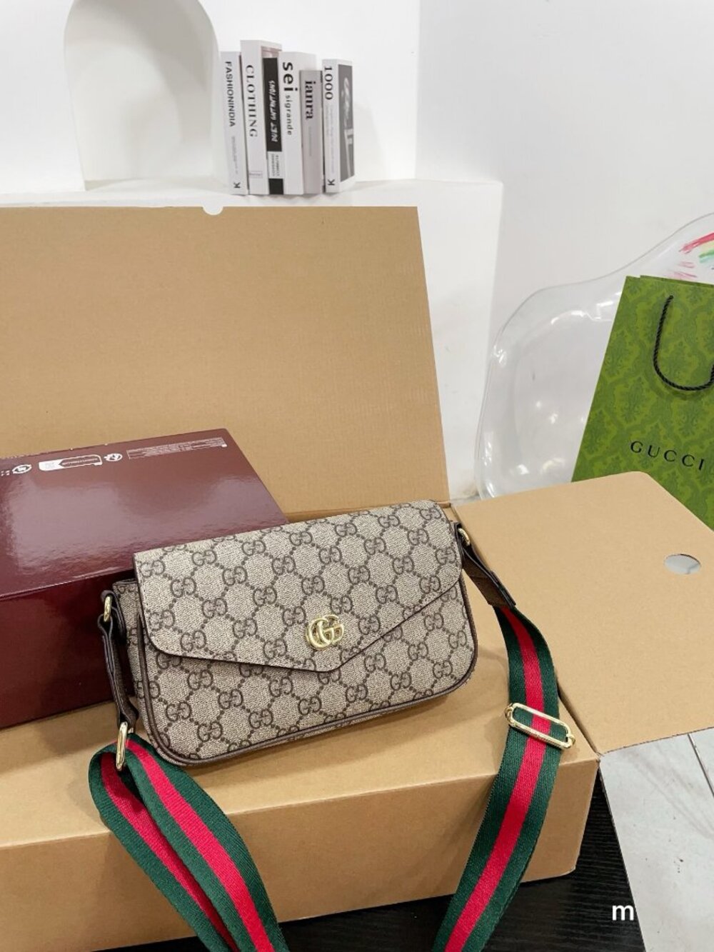 NWT Gucci Ophidia Pochette GG Canvas Crossbody Bag GG Supreme Monogram Beige